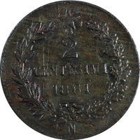 Italy Vittorio Emanuele II Copper 1861 N 2 Centesimi Naples KM# 2.2 (806)