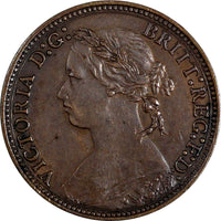 Great Britain Victoria Bronze 1879 Farthing 'Bun Head' VF/XF KM# 753 (19 837)