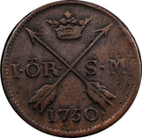 Sweden Frederick I Copper 1750 1 Ore Last Year Type Mint-353,000 KM# 416.1  (59)