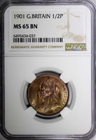 Great Britain Victoria Bronze 1901 1/2 Penny NGC MS65 BN TOP GRADED KM# 789 (37)