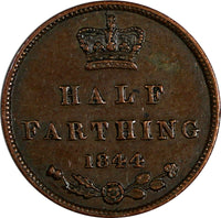 Great Britain Victoria Copper 1844 1/2 Farthing used for Ceylon KM# 738 (875)