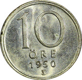 Sweden Gustaf V (1907-1950) Silver 1950 10 Öre GEM BU KM# 813 (22 058)