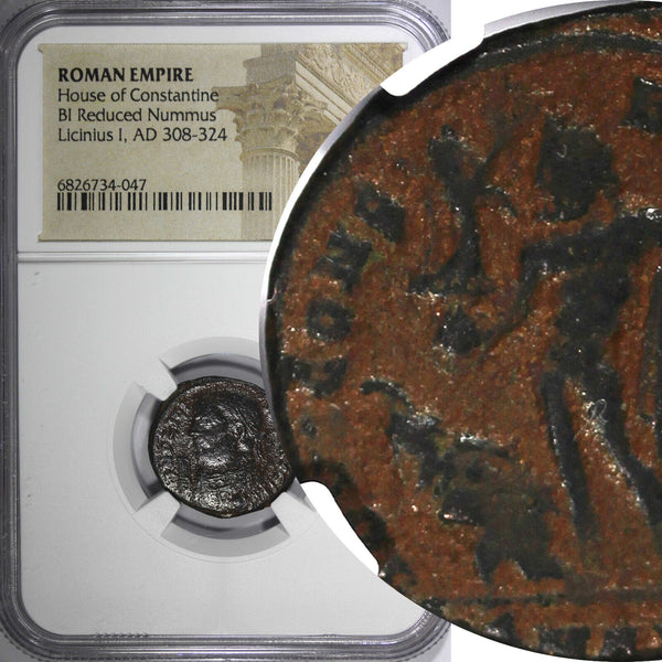 ROMAN Licinius I AS CAESAR AD 308-324 BI REDUCED NUMMUS /JUPITER NGC (047)