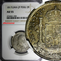 PERU Fernando VII Silver 1817 LIMA JP 2 Reales NGC AU55 KM# 115.1 (028)