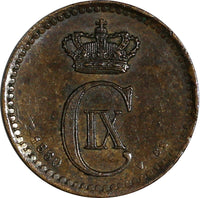 Denmark Christian IX (1862-1906) Bronze 1880 CS 1 Ore KM# 792.1 (15 050)