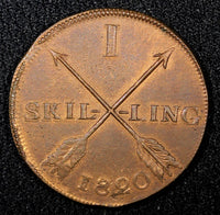 Sweden Carl XIV Johan Copper 1820 1 Skilling KEY DATE XF SCARCE KM# 597 (566)