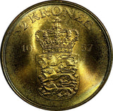 Denmark Frederik IX Aluminum-Bronze 1957 C S 2 Kroner GEM BU  31mm KM# 838.2(8)