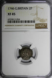 Great Britain George II Silver 1746 2 Pence Maundy NGC XF45 KM# 568 (054)