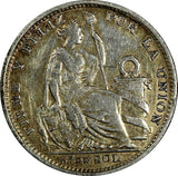 Peru Silver 1896 TF-JR 1/5 Sol "LIBERTAD" Light Toned KM# 205.2 (19 399)