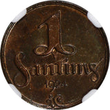 Latvia Bronze 1924 1 Santims NGC MS63 BN Toning Struck at Switzerland.KM# 1 (43)