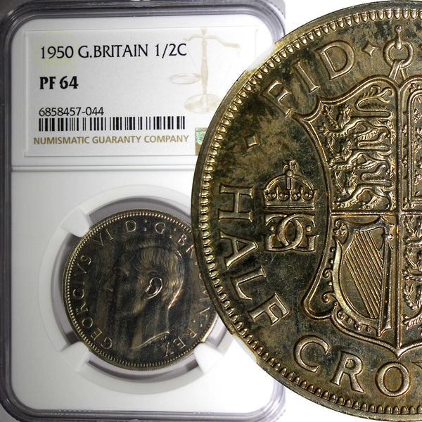 Great Britain George VI PROOF 1950 1/2 Crown NGC PF64 Mintage-18,000 KM# 879 (4)