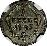 German States BRANDENBURG-ANSBACH 1789-S 1 Kreuzer NGC UNC DETAILS KM# 330 (043)