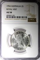 Australia Silver 1954 Florin Royal Visit of Elizabeth II NGC AU58 KM# 55 (021)