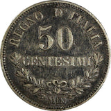 Italy Vittorio Emanuele II Silver 1863 M BN 50 Centesimi 1st Year KM# 14.1 (379)