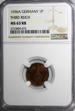 GERMANY-Third Reich Bronze 1936 A 1 Reichspfennig NGC MS63 RB KM# 89 (072)