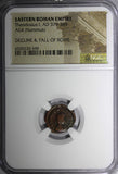 EASTERN ROMAN Theodosius I,AD 379-395 AE4 NUMMUS /Christian VICTORY ANGEL NGC(9)