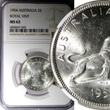 Australia Silver 1954 Florin NGC MS62 Royal Visit of Elizabeth II KM# 55 (020)