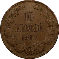 Finland Civil War Nicholas II Copper 1917 10 Penniä KM# 18 (RANDOM PICK  1 COIN)