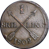 SWEDEN COPPER 1802  1 SKILLING OVERSTRUCK ON 2 ORE S.M. 1743-1768  KM#566 (2420)