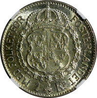 SWEDEN Gustaf V Silver 1942 G 1 Krona NGC AU55 KEY DATE RARE  KM# 786.2