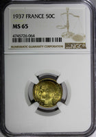 FRANCE Aluminum-Bronze 1937 50 Centimes NGC MS65 1 GRADED HIGHEST KM# 894.1 (64)