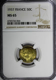 FRANCE Aluminum-Bronze 1937 50 Centimes NGC MS65 1 GRADED HIGHEST KM# 894.1 (64)
