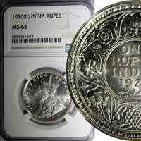 India-British George V Silver 1920 (C) Rupee NGC MS62 Calcutta Mint KM# 524 (7)