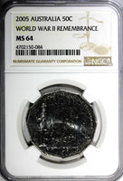 Australia 2005 50 CENTS NGC MS64 World War II Remembrance TOP GRADED KM# 746