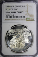 Tunisia Silver 1969 FM NI 1 Dinar St. Augustine NGC PF66 ULTRA CAMEO KM#296 (12)