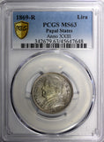 Italy PAPAL STATES  Pius IX Silver 1869-R 1 Lira PCGS MS63 KM# 1387 (48)