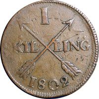 SWEDEN COPPER 1802  1 SKILLING OVERSTRUCK ON 2 ORE S.M. 1743-1768  KM#566 (2424)