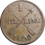 SWEDEN COPPER 1802  1 SKILLING OVERSTRUCK ON 2 ORE S.M. 1743-1768  KM#566 (2424)