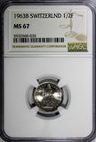 Switzerland Silver 1963 B 1/2 Franc NGC MS67 GEM BU TOP GRADED BY NGC KM# 23 (5)