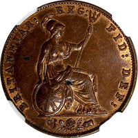 Great Britain Victoria Copper 1858/7 1/2 Penny OVERDATE NGC MS62 BN KM# 726 (7)