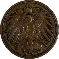 Germany - Empire Wilhelm II Copper 1895 F  1 Pfennig Stuttgart Mint KM# 10 (189)