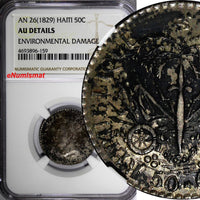 HAITI Silver AN 26 (1829) 50 Centimes J.P.BOYER NGC AU DETAILS Toned KM# 20 (9)