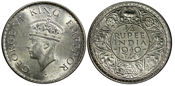 India-British George VI Silver 1940 (B) 1/4 Rupee Bombay UNC KM# 545 (22 410)