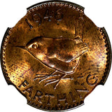 Great Britain George VI Bronze 1946 Farthing NGC MS63 RB RED TONING KM# 843