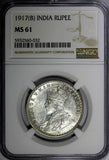 India-British George V Silver 1917 (B) Rupee NGC MS61 Bombay KM# 524 (032)