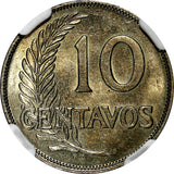 PERU Copper-Nickel 1937 10 Centavos NGC MS64 TOP GRADED BY NGC KM# 214.2