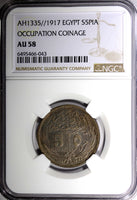 EGYPT OCCUPATION COINAGE Silver 1917 5 Piastres NGC AU58 Toned KM# 318.1 (3)