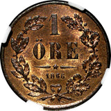 Sweden Carl XV Adolf 1866 1 Ore NGC MS64 RB Mint-327,000 TOP GRADED KM# 705 (55)