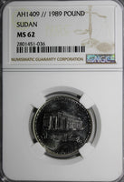 AFRICA AH1409//1989 1 Pound Central bank NGC MS62 TOP GRADED BY NGC KM# 106
