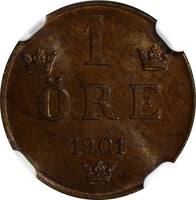 SWEDEN Oscar II Bronze 1901 1 ORE NGC MS64 BN  KM# 750 (072)