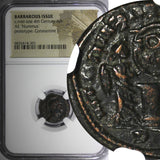 Constantine I .BARBAROUS ISSUE NUMMUS 4th Cen. AD NGC /Two Victories at Altar(1)