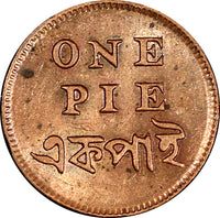 India-British BENGAL PRESIDENCY Copper (1831-35) 1 Pie Calcutta UNC  KM# 58 (17)