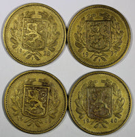 Finland Aluminum-Bronze LOT OF 4 COINS 1933-1940 S 5 Markkaa KM# 31 (18 184)