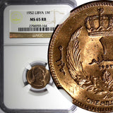 Libya Idris I Bronze 1952 1 Millieme NGC MS65 RB Nice Red Toning  KM# 1 (164)