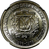 DOMINICAN REPUBLIC 1976 25 Centavos NGC MS64 Death of Juan Pablo Duarte KM# 43