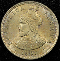 PANAMA Copper-Nickel 1907 1/2 Centesimo Balboa UNC KM# 6 (22 939)